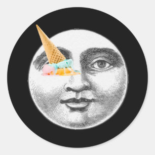 Vintage man in moon full face ice cream cone eye classic round sticker