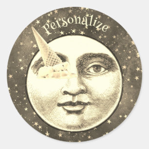 Vintage man in moon full face ice cream cone eye classic round sticker