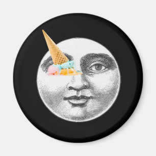 Vintage man in moon full face ice cream cone eye magnet