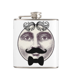 Vintage man in moon full face moustache bow tie hip flask