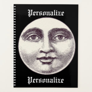 Vintage man in the moon face black and white planner