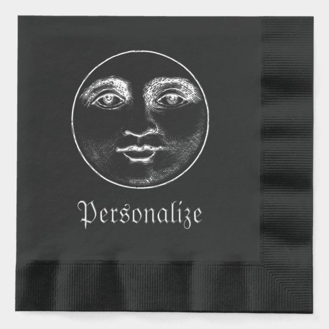 Vintage man in the moon face  foil napkins (Front)
