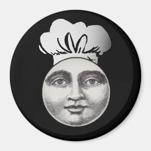 Vintage man in the moon full face chef hat black  magnet