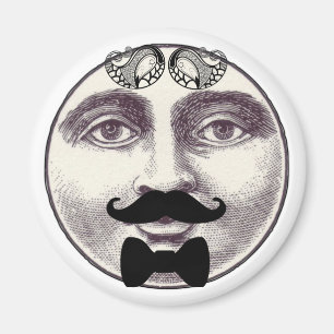 Vintage man in the moon full face moustache bow ti magnet