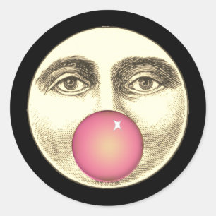 Vintage man in the moon full face pink bubblegum classic round sticker
