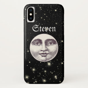 Vintage man in the moon full moon face black white iPhone x case