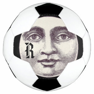 Vintage man in the moon full moon face black white football