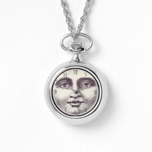 Vintage man in the moon full moon face black white watch