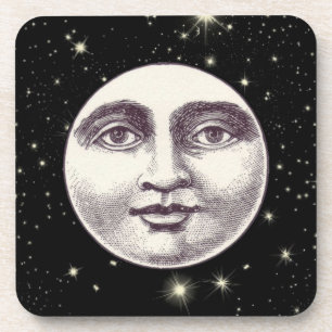 Vintage man in the moon full moon face coaster