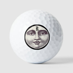 Vintage man in the moon full moon face  golf balls
