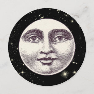 Vintage man in the moon full moon face invitation
