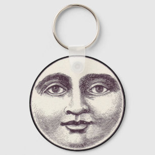 Vintage man in the moon full moon face key ring