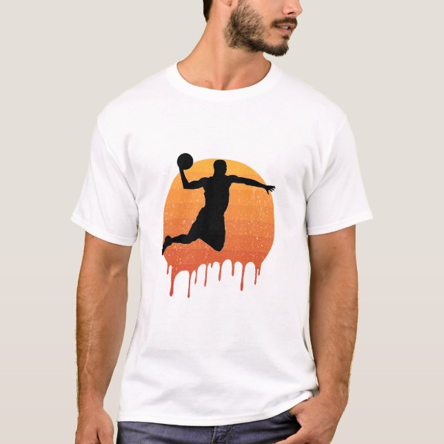 Vintage Man Jumping With Basketball T-Shirt (Front)