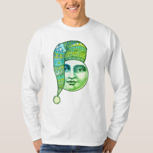 Vintage man moon full face blue green winter hat  T-Shirt