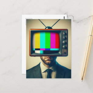 Vintage man With a TV on His Head Postcard