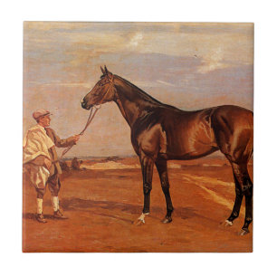 Vintage Man With Brown Race Horse Tile