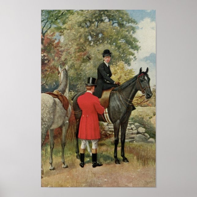 Vintage Man Woman Horses Equestrian Poster (Front)