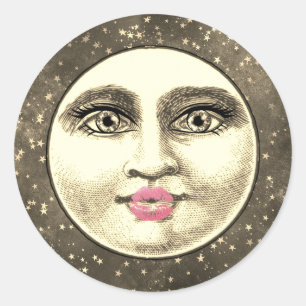Vintage man woman in moon whimsical unique sepia classic round sticker