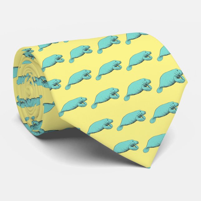 Vintage Manatee Drawing Aqua Tie (Rolled)