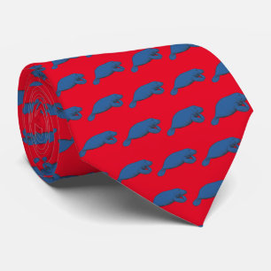 Vintage Manatee Drawing Blue Tie
