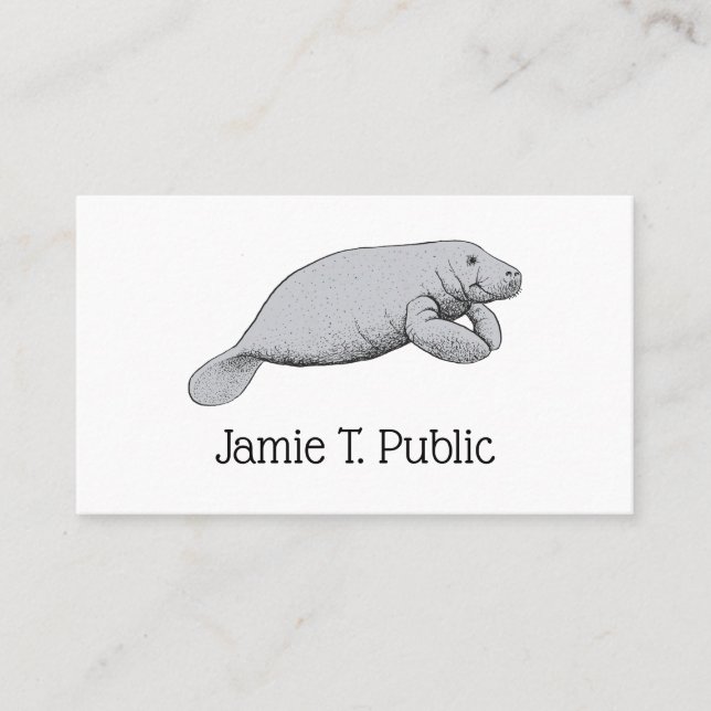 Vintage Manatee Drawing Business Card (Front)