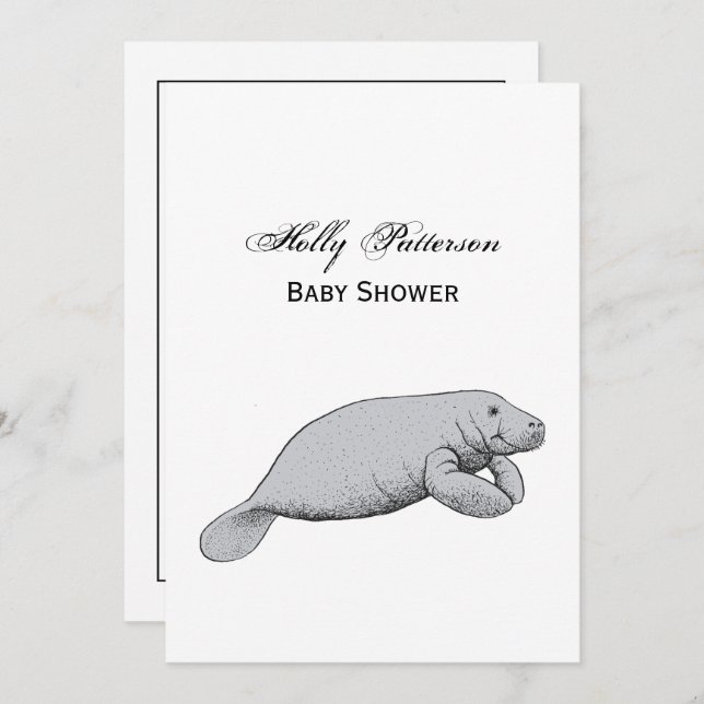 Vintage Manatee Drawing Invitation (Front/Back)