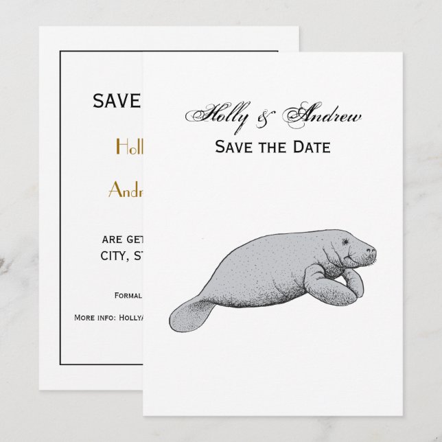 Vintage Manatee Drawing Invitation (Front/Back)