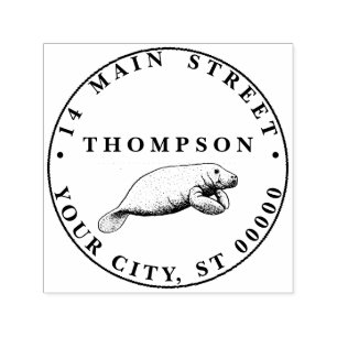 Vintage Manatee Drawing Name Return Address  Self-inking Stamp