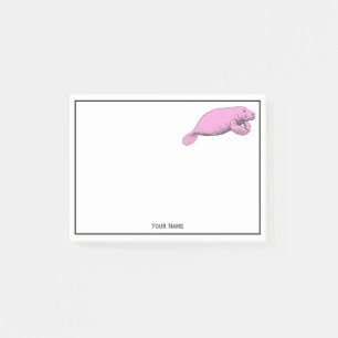 Vintage Manatee Drawing Pink Post-it Notes