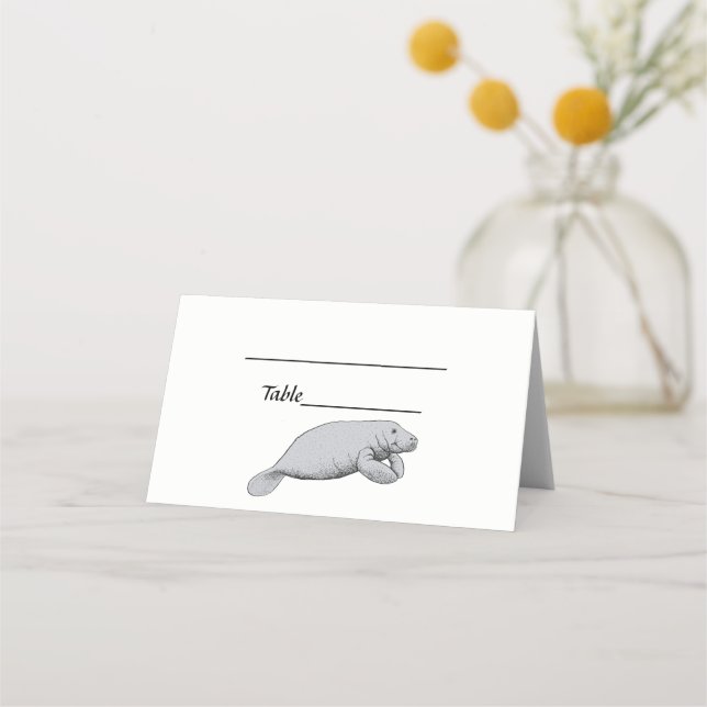 Vintage Manatee Drawing Place Card (Front)