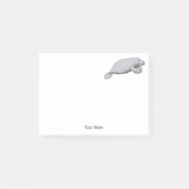 Vintage Manatee Drawing Post-it Notes (Front)