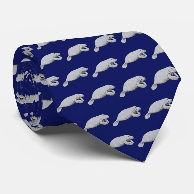 Vintage Manatee Drawing Tie (Rolled)