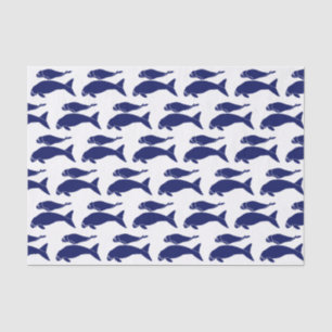Vintage Manatees Silhouette Drawing Blue Tissue Paper