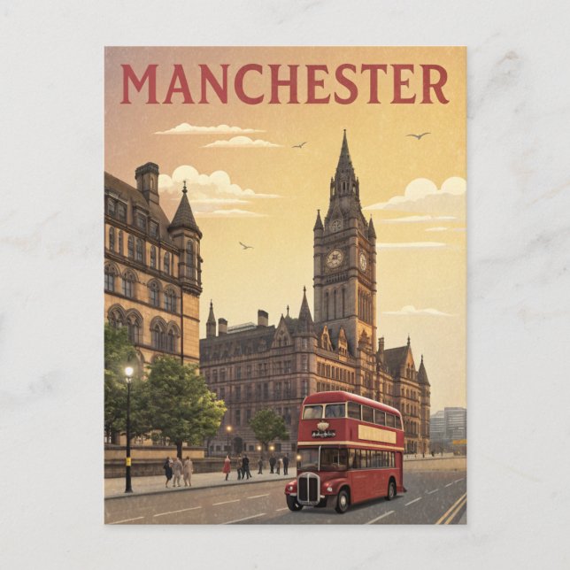 Vintage Manchester Town Hall Travel Postcard (Front)