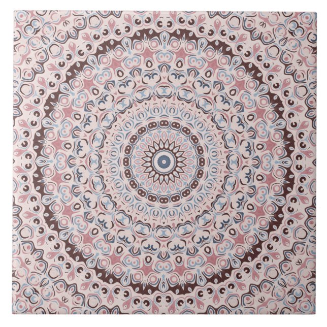 Vintage Mandala in Rose, Brown, and Blue Tile (Front)
