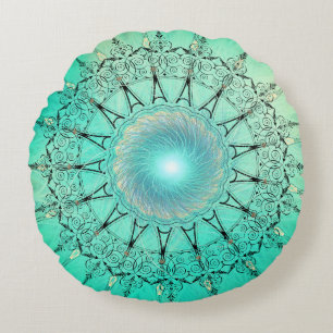 Vintage Mandala Minty Green Round Cushion