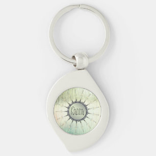 Vintage Mandala on Minty Frosted Glass Personalise Key Ring