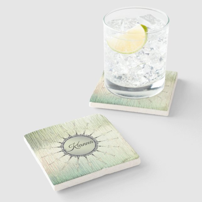 Vintage Mandala on Minty Frosted Glass  Stone Coaster (Side)