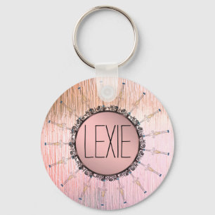Vintage Mandala on Peachy Pink Frosted Glass Key Ring