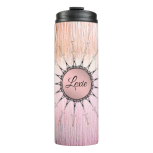 Vintage Mandala on Peachy Pink Frosted Glass  Thermal Tumbler