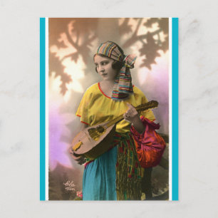 Vintage Mandolin Gypsy Postcard