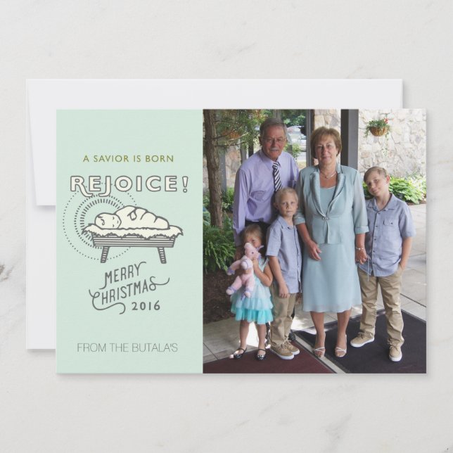 Vintage Manger Religious Photo Christmas Card (Front)