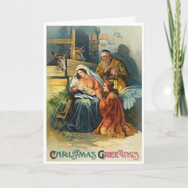 Vintage Manger Scene Christmas Card (Front)