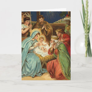 Vintage Manger Scene Christmas Card