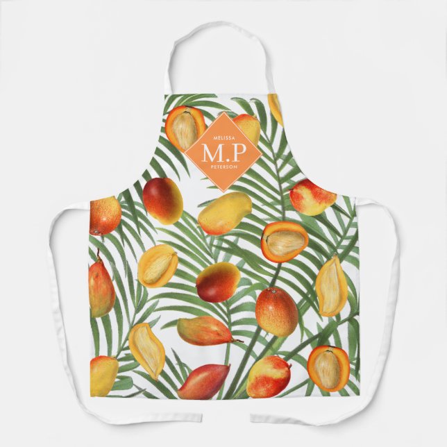 Vintage Mango & Greenery Summer Fruit Monogram Apron (Front)