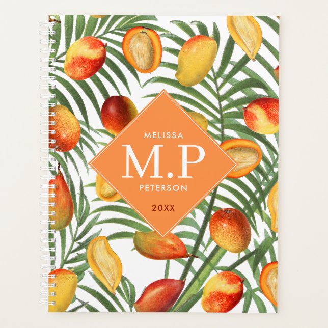 Vintage Mango & Greenery Summer Fruit Monogram Planner (Front)