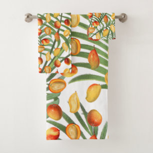 Vintage Mango & Greenery Summer Fruit Pattern Bath Towel Set