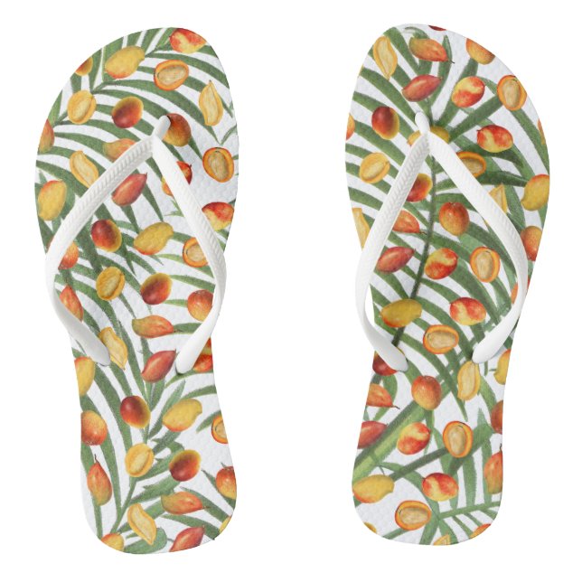Vintage Mango & Greenery Summer Fruit Pattern Flip Flops (Footbed)