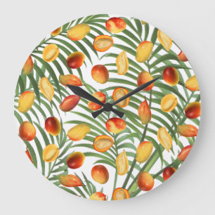 Vintage Mango & Greenery Summer Fruit Pattern Large Clock