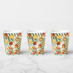 Vintage Mango & Greenery Summer Fruit Pattern Paper Cups